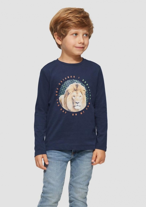 s.Oliver Langarmshirt mit Löwen-Print - navy