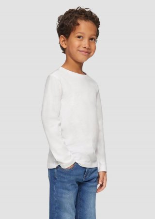 s.Oliver Baumwoll-Longsleeve mit kleinem Logo-Print - weiß