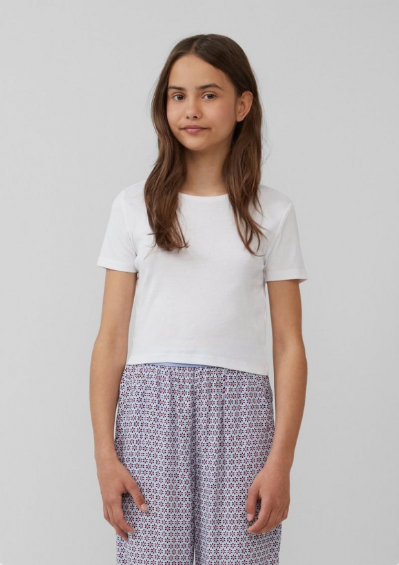 s.Oliver Verkürztes T-Shirt im Slim Fit aus Rippware - weiß