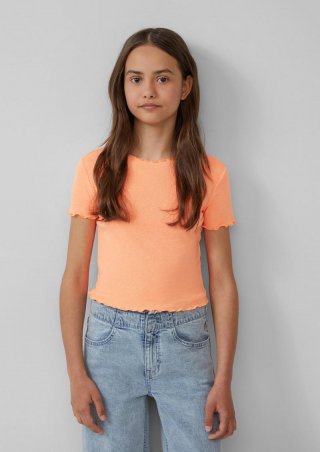s.Oliver Verkürztes T-Shirt im Slim Fit mit Wellensaum - orange