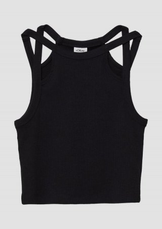 s.Oliver Verkürztes Tanktop aus Rippware mit Cut-outs - schwarz