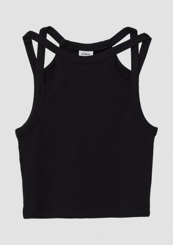 s.Oliver Verkürztes Tanktop aus Rippware mit Cut-outs - schwarz