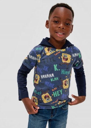 s.Oliver Kapuzen-Shirt mit Layering-Detail - navy