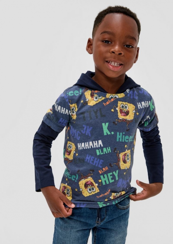 s.Oliver Kapuzen-Shirt mit Layering-Detail - navy