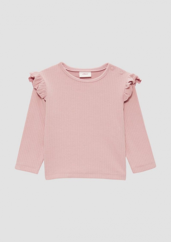 s.Oliver Longsleeve mit Rippstruktur und Rüschen - zartrosa