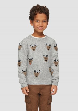 s.Oliver Weihnachtspullover mit Rentier-Motiv - grau meliert