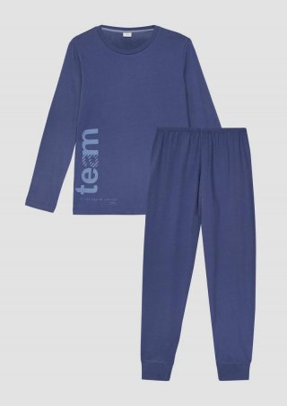 s.Oliver Baumwoll-Pyjama mit Frontprint - dunkelblau