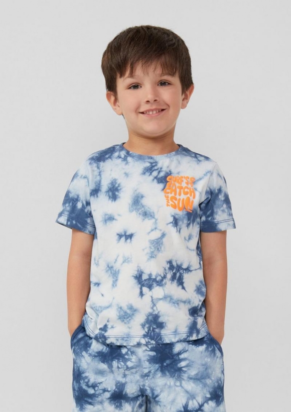 s.Oliver T-Shirt mit Batikmuster und Printdetail - dunkelblau