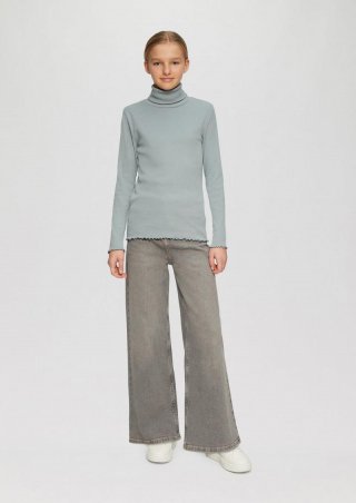 s.Oliver Gerippter Rollkragen-Shirt mit Rollsaum - blassblau