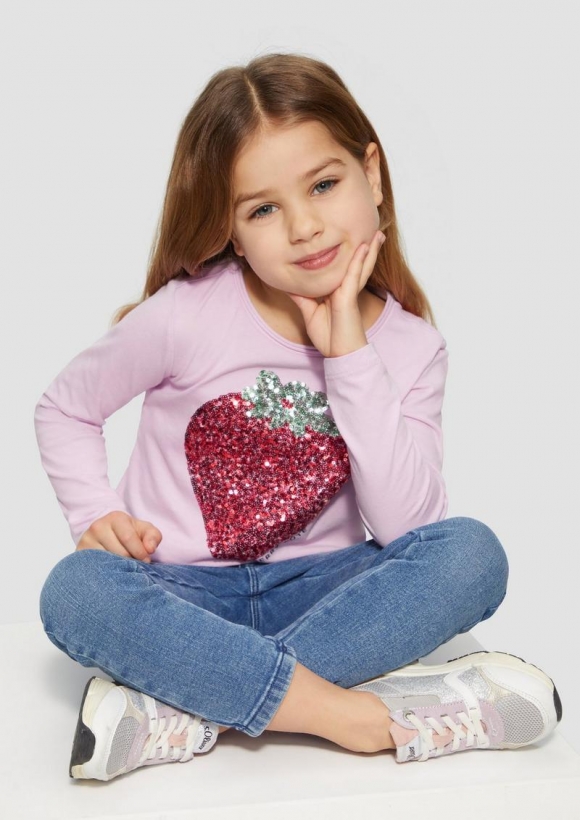 s.Oliver Langarmshirt mit Pailletten im Loose Fit - flieder