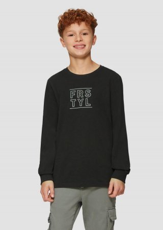 s.Oliver Langarmshirt mit gummiertem Frontprint - schwarz