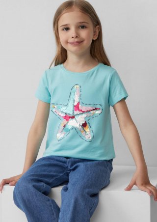 s.Oliver T-Shirt im A-Shape mit Wendepailletten - helles türkis