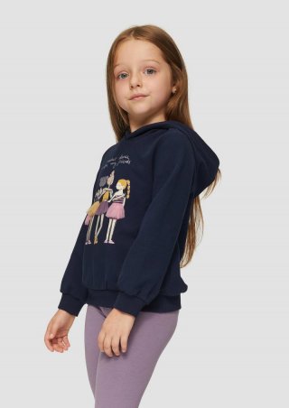 s.Oliver Kapuzensweater mit Print und Chiffon-Applikation - navy