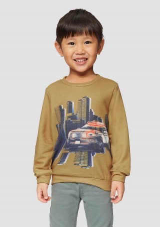 s.Oliver Sweatshirt mit Print und Rippbündchen - senf
