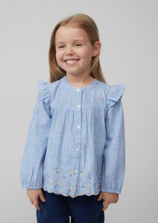 s.Oliver Gestreifte Baumwollbluse mit Volants und Stickereien - himmelblau