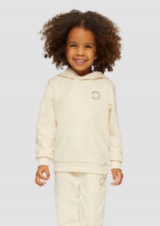 s.Oliver Unisex Kapuzen-Sweatshirt mit Rippbündchen und kleinem Print-Detail - helles sand