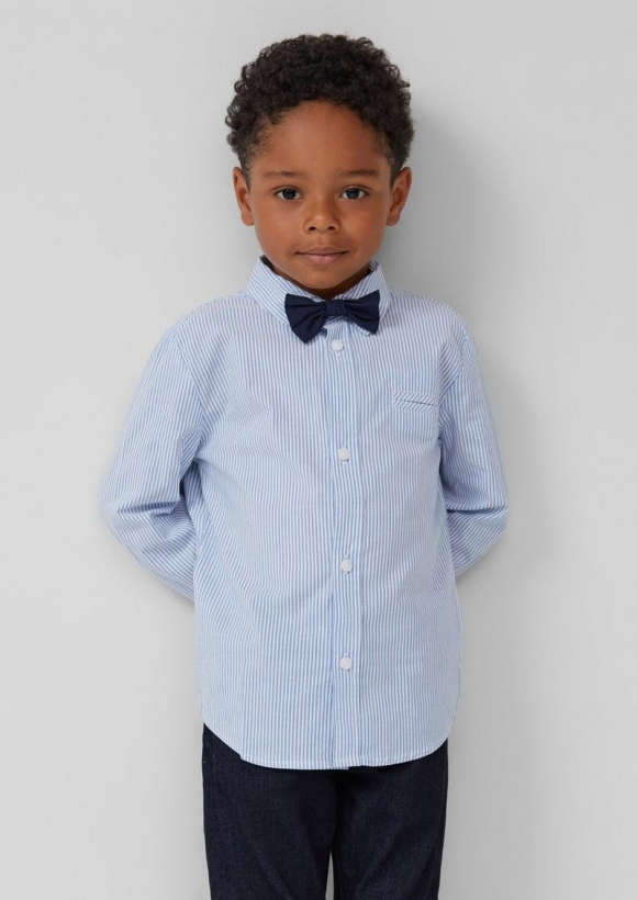 s.Oliver Fein gestreiftes Hemd im Slim Fit mit abnehmbarer Fliege - royalblau