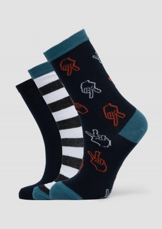 s.Oliver Gemusterte Langschaftsocken im 3er-Pack - blau