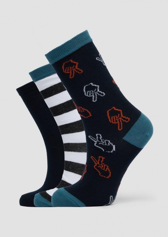 s.Oliver Gemusterte Langschaftsocken im 3er-Pack - blau