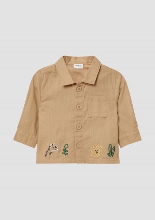 s.Oliver Overshirt mit Stickerei in Leinenoptik - sandstein
