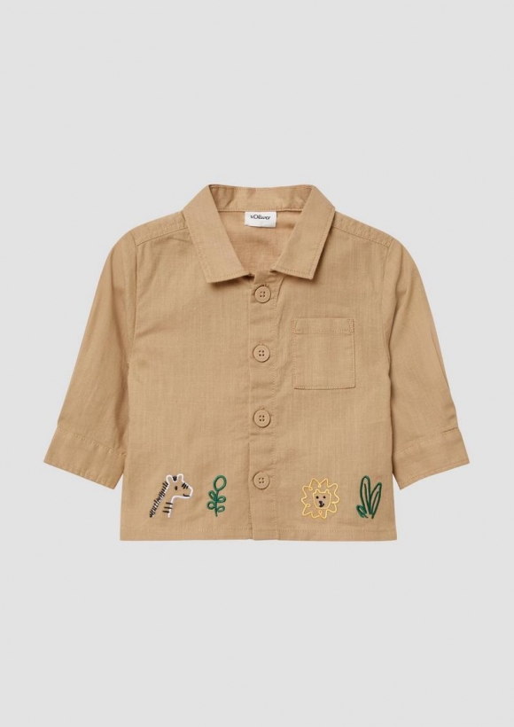 s.Oliver Overshirt mit Stickerei in Leinenoptik - sandstein