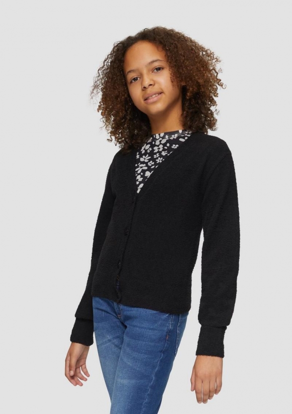 s.Oliver Strickjacke mit Knopfleiste aus Bouclé - schwarz