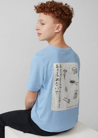 s.Oliver T-Shirt mit Stickerei und Rücken-Print - himmelblau