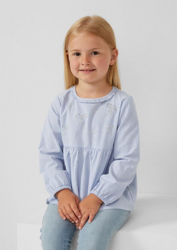 s.Oliver Ausgestellte Bluse mit Streifen und Schmucksteinen - hellblau