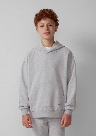s.Oliver Unisex Oversized-Hoodie mit Kängurutaschen und Schrift-Print - grau meliert