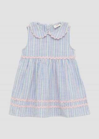 s.Oliver Gestreiftes Kleid in Leinenoptik mit Bubikragen - himmelblau