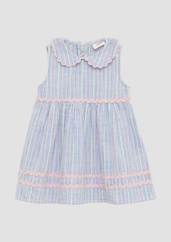 s.Oliver Gestreiftes Kleid in Leinenoptik mit Bubikragen - himmelblau