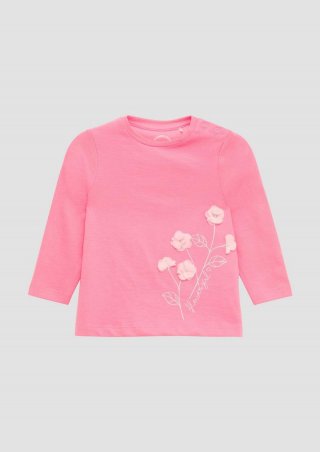 s.Oliver Langarmshirt mit Blume- und Glitzerapplikation - pink