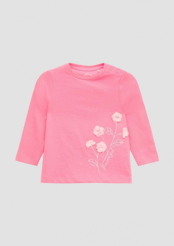 s.Oliver Langarmshirt mit Blume- und Glitzerapplikation - pink