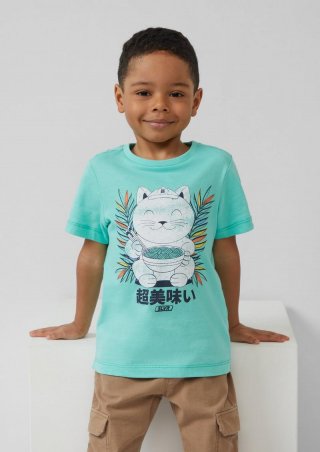 s.Oliver Baumwoll-T-Shirt mit Frontprint und verlängertem Rückenteil - türkis