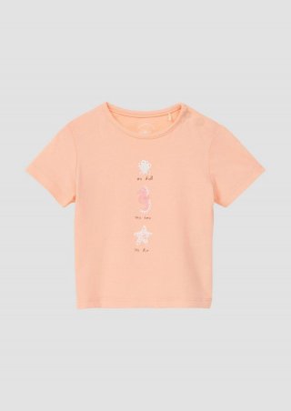 s.Oliver T-Shirt aus Baumwolle mit Glitzerprint - papaya