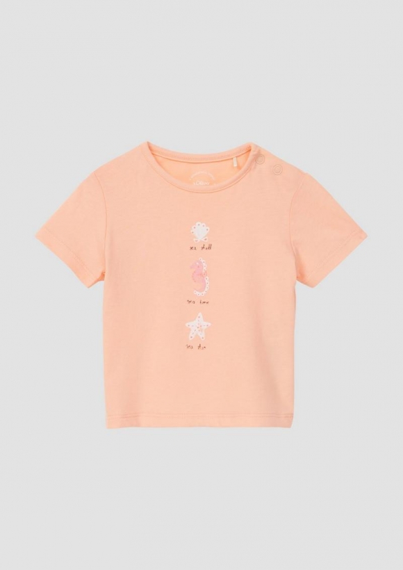 s.Oliver T-Shirt aus Baumwolle mit Glitzerprint - papaya