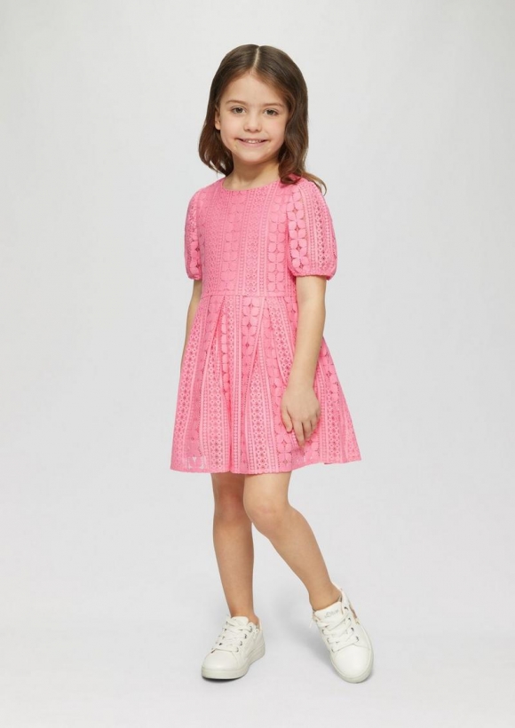 s.Oliver Kurzes Kleid aus Spitze mit elastischen Bündchen an den Ärmeln - pink