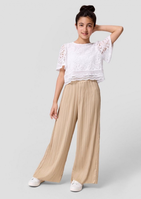 s.Oliver Plissierte Wide-Leg-Hose mit hohem Bund - sandstein