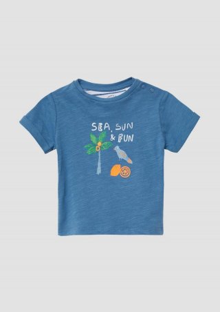 s.Oliver Baumwoll-T-Shirt mit Stickerei und Print - blau