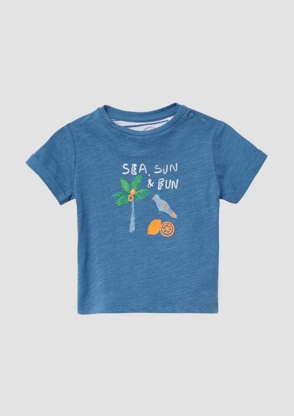 s.Oliver Baumwoll-T-Shirt mit Stickerei und Print - blau