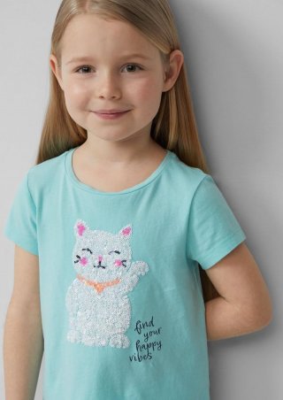 s.Oliver T-Shirt mit Print und Pailletten - helles türkis