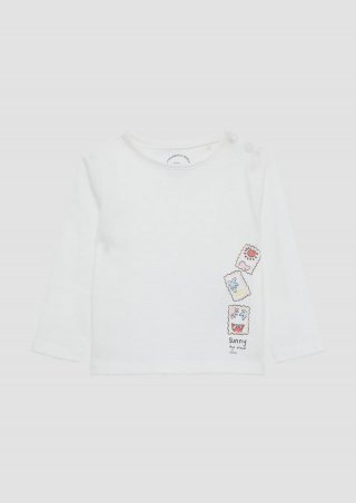 s.Oliver Langarmshirt mit Glitzerprint und Mausezahnkante - weiß