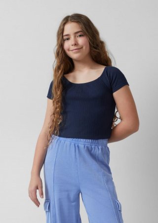 s.Oliver Verkürztes Off-Shoulder-Shirt im Slim Fit - navy