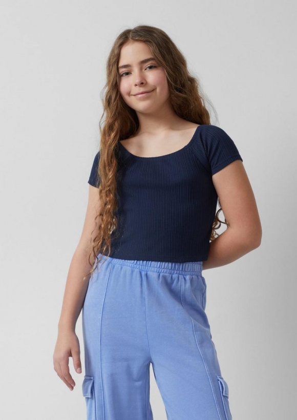 s.Oliver Verkürztes Off-Shoulder-Shirt im Slim Fit - navy