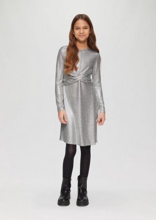 s.Oliver Kleid mit Wickel-Detail in Metallic-Optik - silber
