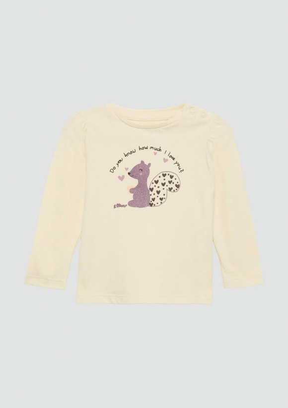 s.Oliver Langarmshirt mit Glitzer-Print - helles sand