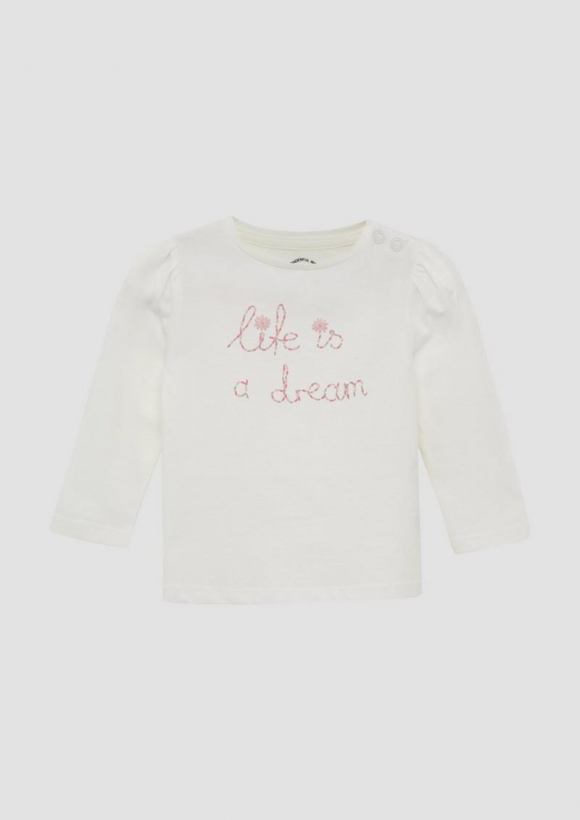 s.Oliver Ausgestelltes Langarmshirt mit Glitzerprint und Puffärmeln - ecru