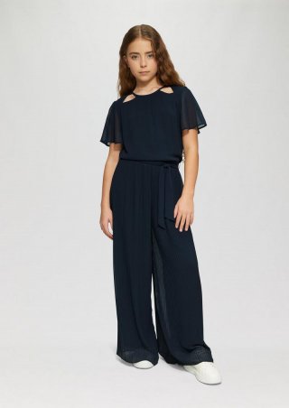 s.Oliver Jumpsuit aus Chiffon mit Gürtel und plissierter Hose - navy
