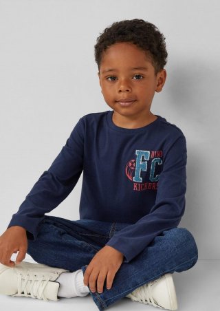 s.Oliver Baumwoll-Longsleeve mit Flock-Applikation - tiefblau