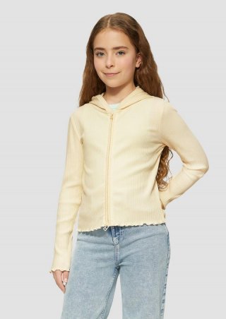 s.Oliver Sweatjacke aus Rippware mit Wellensaum und Zwei-Wege-Reißverschluss - champagner